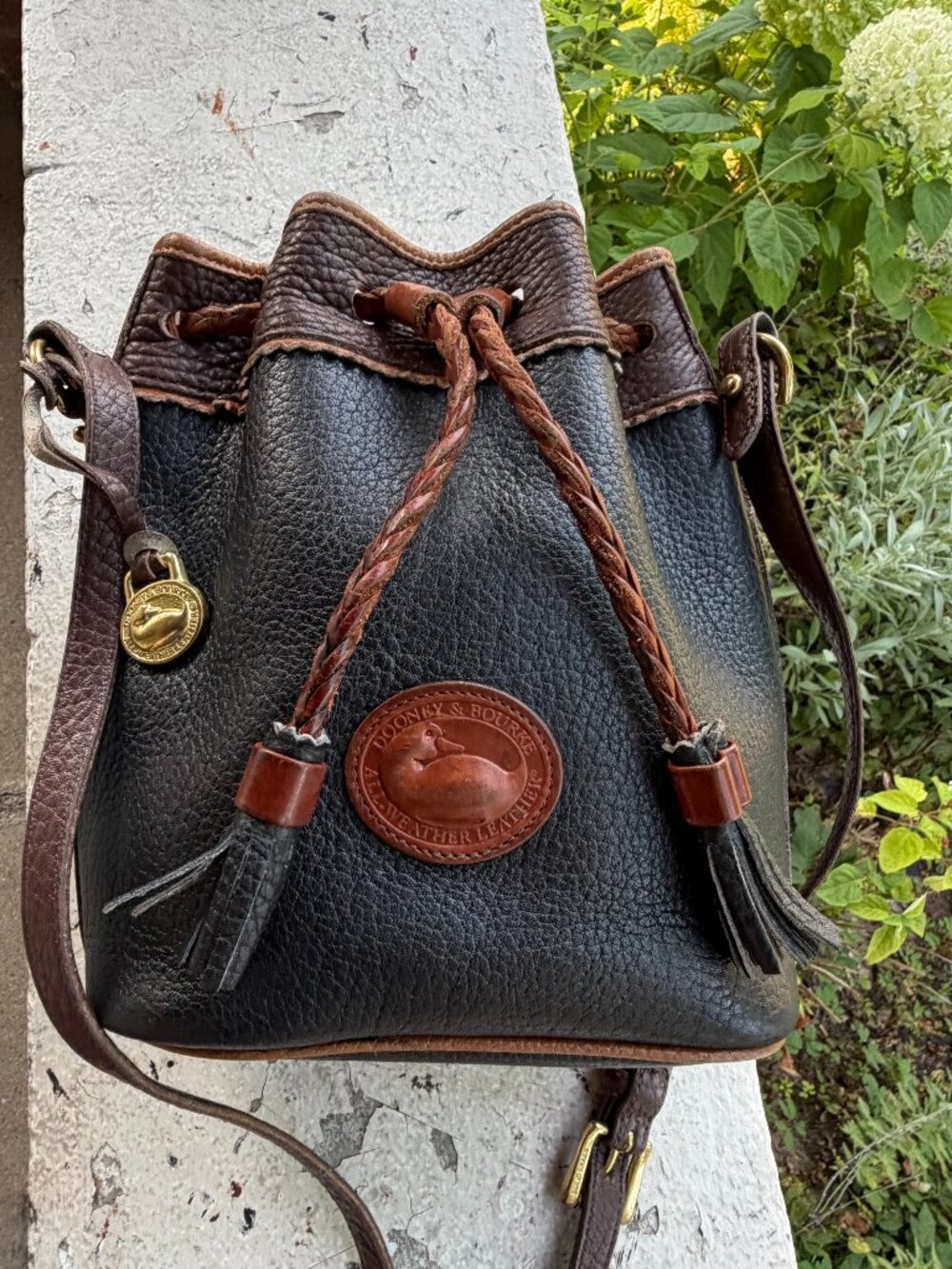 Dooney & Bourke Vintage Teton USA Small Drawstring Bucket Crossbody Bag Unisex
